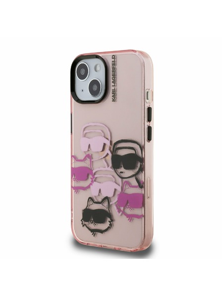 Karl Lagerfeld Karl Lagerfeld IML Multi K&CH Heads Carcasă spate pentru iPhone 15 Pink