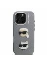 Karl Lagerfeld Karl Lagerfeld Piele granulată PU K&CH Heads Carcasă spate pentru iPhone 16 Pro Max Grey
