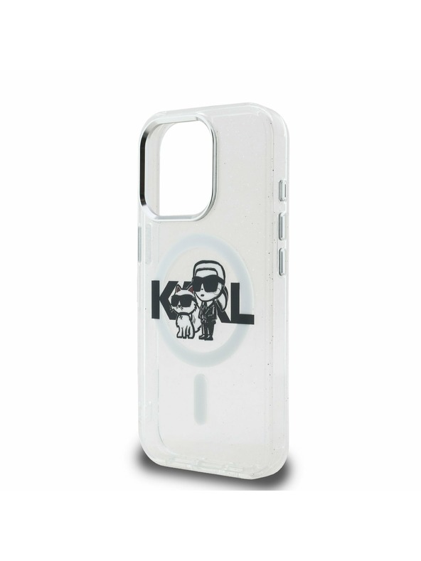 Karl Lagerfeld Karl Lagerfeld IML Sclipici Karl and Choupette Sketch MagSafe Carcasă spate pentru iPhone 15 Pro Transparent
