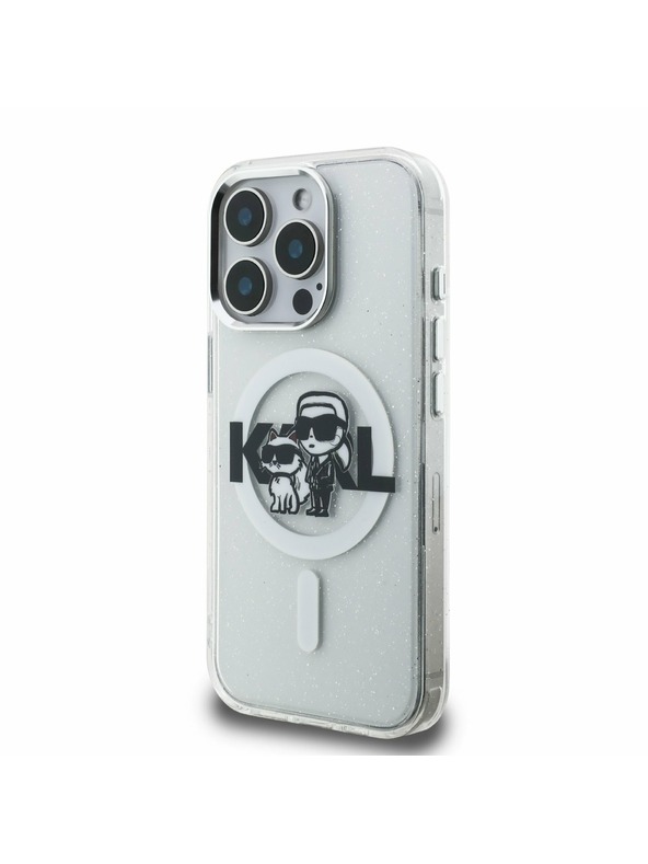Karl Lagerfeld Karl Lagerfeld IML Sclipici Karl and Choupette Sketch MagSafe Carcasă spate pentru iPhone 15 Pro Max Transparent