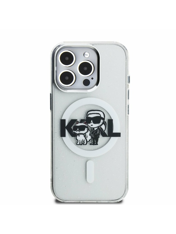 Karl Lagerfeld Karl Lagerfeld IML Sclipici Karl and Choupette Sketch MagSafe Carcasă spate pentru iPhone 15 Pro Max Transparent