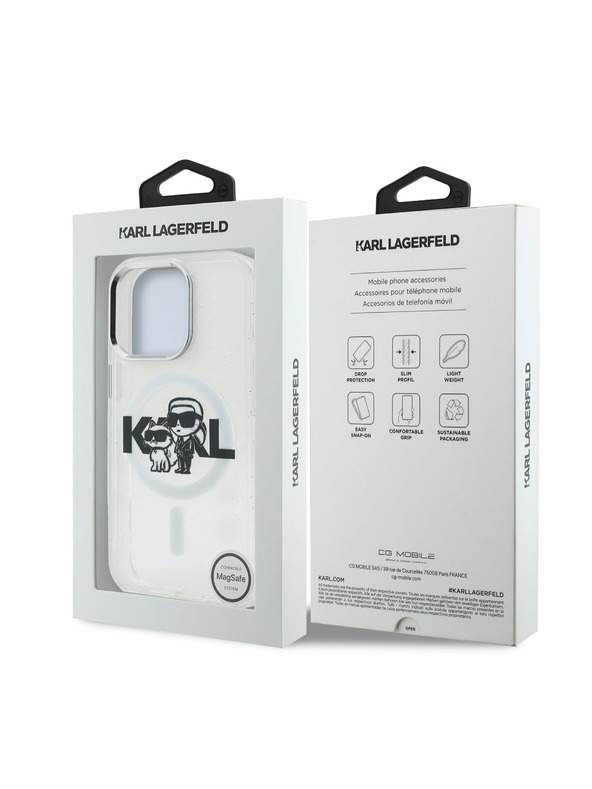 Karl Lagerfeld Karl Lagerfeld IML Sclipici Karl and Choupette Sketch MagSafe Carcasă spate pentru iPhone 15 Pro Max Transparent