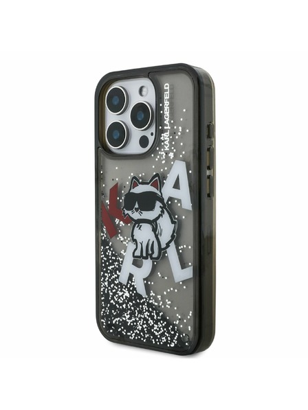 Karl Lagerfeld Karl Lagerfeld Lichid Sclipici Choupette împrăștiat Carcasă spate pentru iPhone 16 Pro Max Black