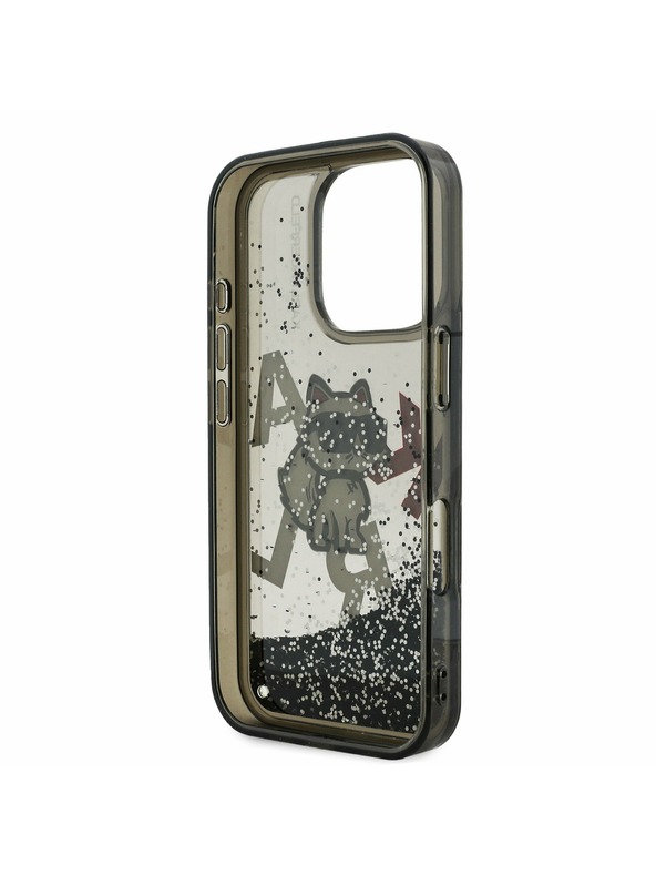 Karl Lagerfeld Karl Lagerfeld Lichid Sclipici Choupette împrăștiat Carcasă spate pentru iPhone 16 Pro Max Black