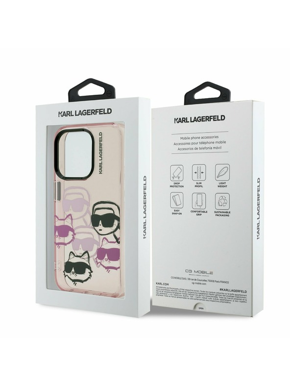 Karl Lagerfeld Karl Lagerfeld IML Multi K&CH Heads Carcasă spate pentru iPhone 15 Pro Pink