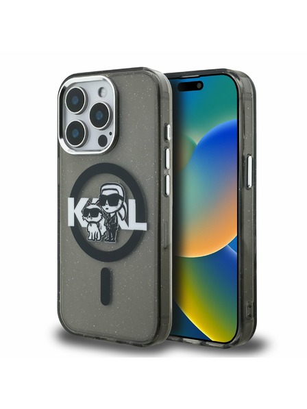 Karl Lagerfeld Karl Lagerfeld IML Sclipici Karl and Choupette Sketch MagSafe Carcasă spate pentru iPhone 15 Pro Max Black