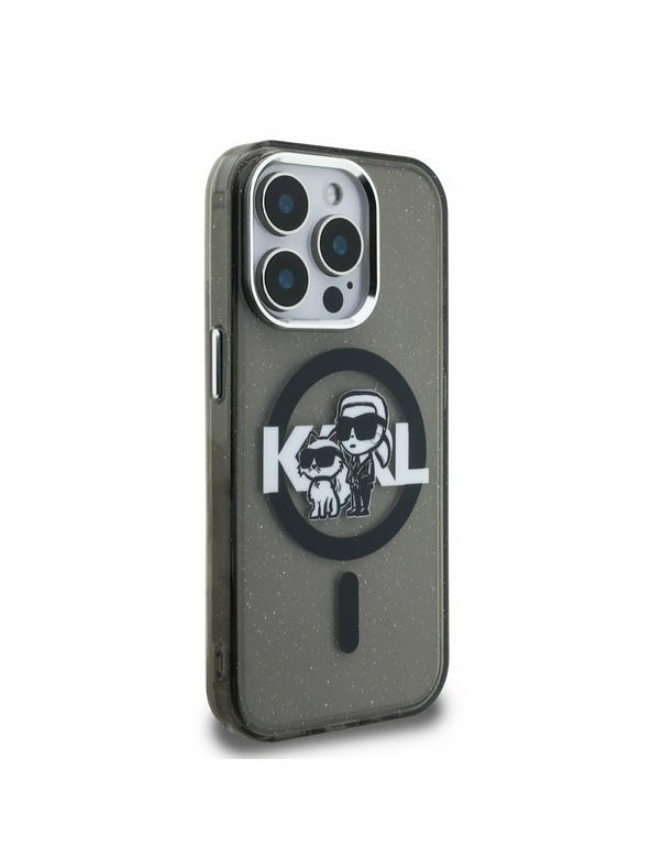 Karl Lagerfeld Karl Lagerfeld IML Sclipici Karl and Choupette Sketch MagSafe Carcasă spate pentru iPhone 15 Pro Max Black