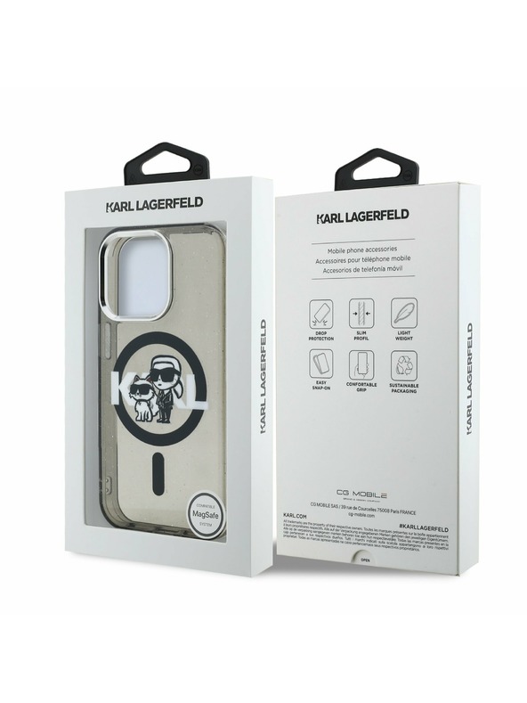 Karl Lagerfeld Karl Lagerfeld IML Sclipici Karl and Choupette Sketch MagSafe Carcasă spate pentru iPhone 15 Pro Max Black