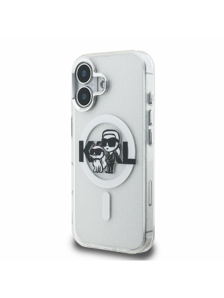Karl Lagerfeld Karl Lagerfeld IML Sclipici Karl and Choupette Sketch MagSafe Carcasă spate pentru iPhone 16 Transparent