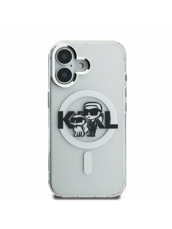 Karl Lagerfeld Karl Lagerfeld IML Sclipici Karl and Choupette Sketch MagSafe Carcasă spate pentru iPhone 16 Transparent