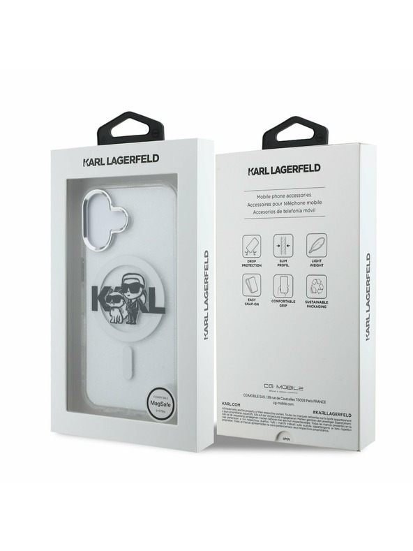 Karl Lagerfeld Karl Lagerfeld IML Sclipici Karl and Choupette Sketch MagSafe Carcasă spate pentru iPhone 16 Transparent