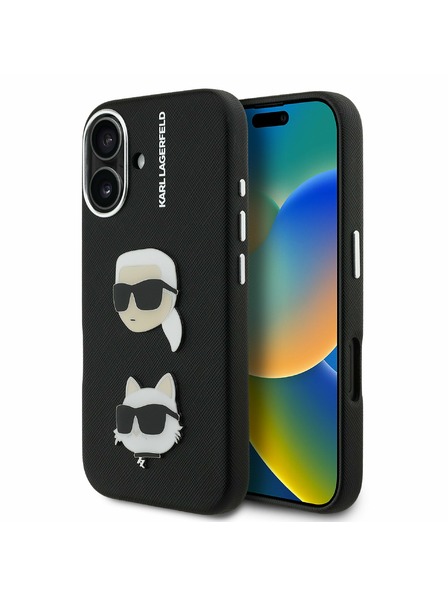 Karl Lagerfeld Karl Lagerfeld Piele granulată PU K&CH Heads Carcasă spate pentru iPhone 16 Black