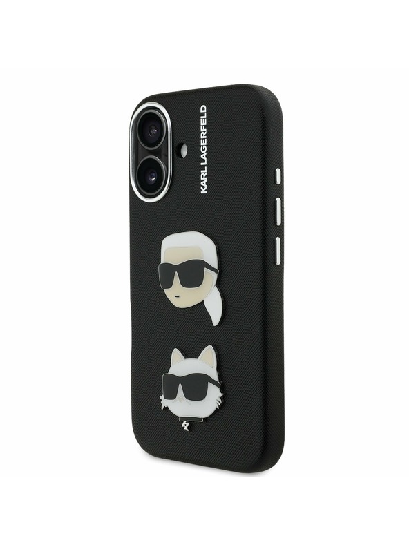 Karl Lagerfeld Karl Lagerfeld Piele granulată PU K&CH Heads Carcasă spate pentru iPhone 16 Black