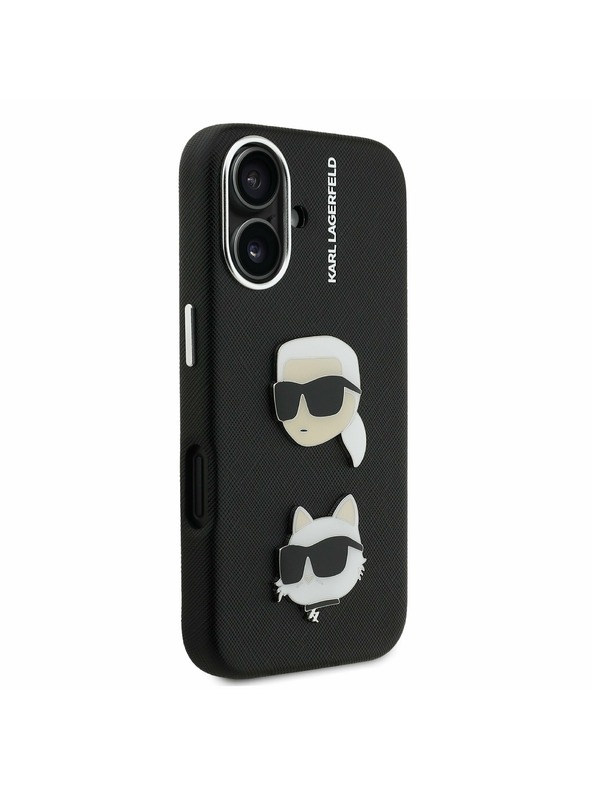 Karl Lagerfeld Karl Lagerfeld Piele granulată PU K&CH Heads Carcasă spate pentru iPhone 16 Black