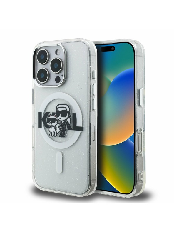 Karl Lagerfeld Karl Lagerfeld IML Sclipici Karl and Choupette Sketch MagSafe Carcasă spate pentru iPhone 16 Pro Transparent