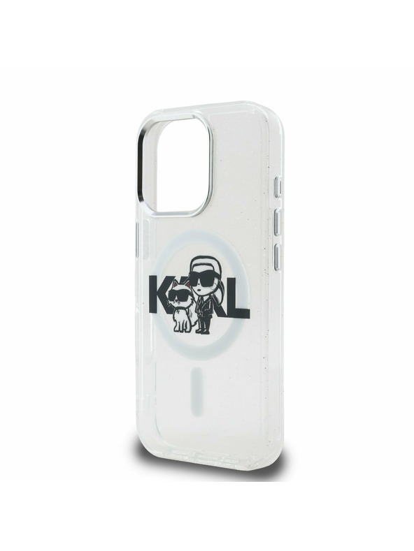 Karl Lagerfeld Karl Lagerfeld IML Sclipici Karl and Choupette Sketch MagSafe Carcasă spate pentru iPhone 16 Pro Transparent