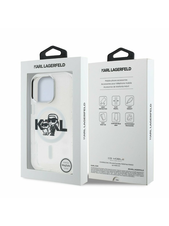 Karl Lagerfeld Karl Lagerfeld IML Sclipici Karl and Choupette Sketch MagSafe Carcasă spate pentru iPhone 16 Pro Transparent