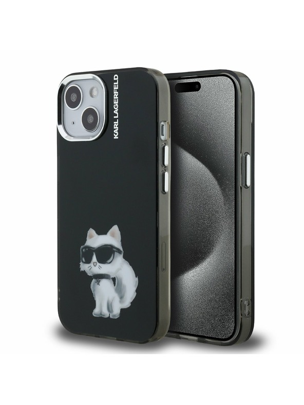 Karl Lagerfeld Karl Lagerfeld IML Acuarelă Choupette Carcasă spate pentru iPhone 15 Black