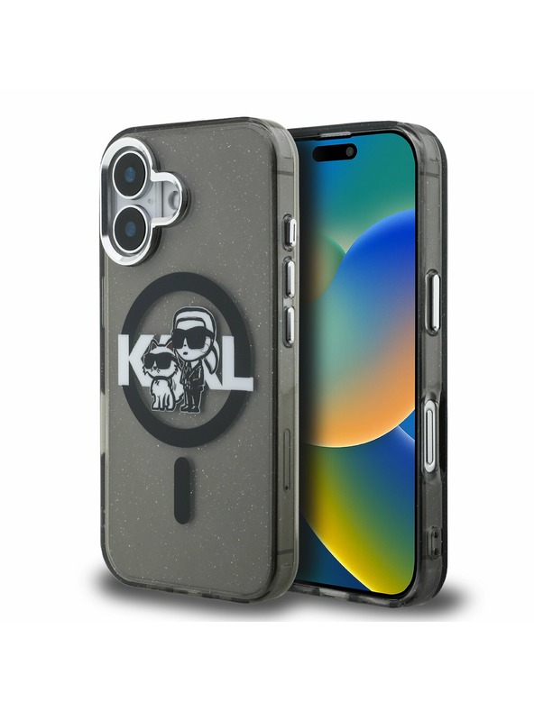 Karl Lagerfeld Karl Lagerfeld IML Sclipici Karl and Choupette Sketch MagSafe Carcasă spate pentru iPhone 16 Black
