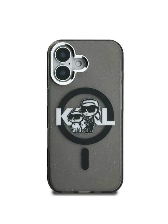Karl Lagerfeld Karl Lagerfeld IML Sclipici Karl and Choupette Sketch MagSafe Carcasă spate pentru iPhone 16 Black