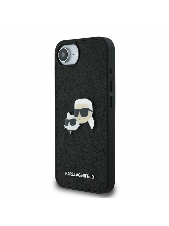 Karl Lagerfeld Carcasă spate Karl Lagerfeld Fixed Glitter Metal K&CH pentru iPhone 16e Negru