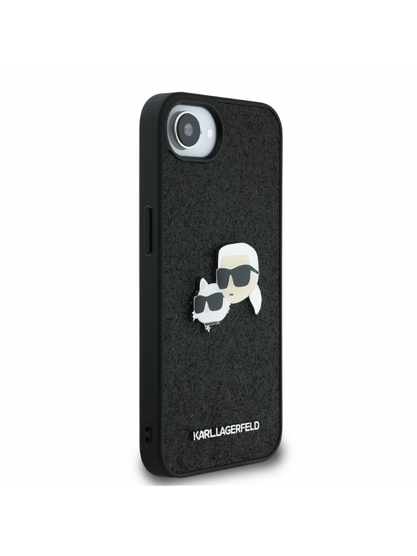 Karl Lagerfeld Carcasă spate Karl Lagerfeld Fixed Glitter Metal K&CH pentru iPhone 16e Negru