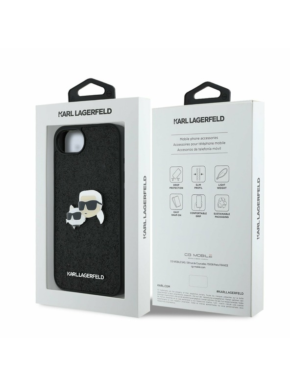 Karl Lagerfeld Carcasă spate Karl Lagerfeld Fixed Glitter Metal K&CH pentru iPhone 16e Negru