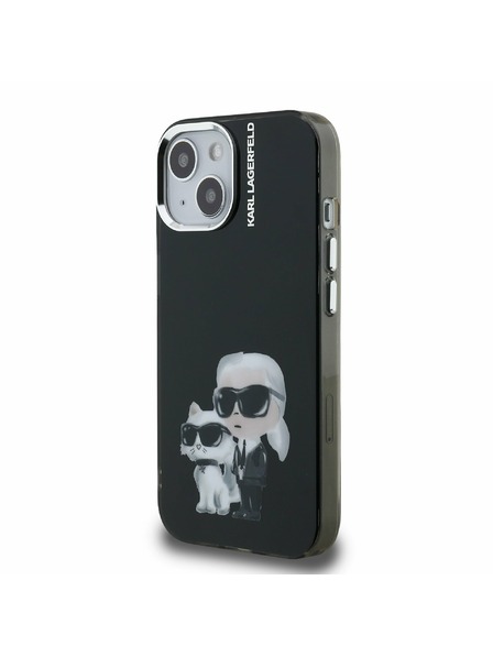 Karl Lagerfeld Carcasă spate Karl Lagerfeld IML Aquarelle Karl and Choupette pentru iPhone 15 Negru