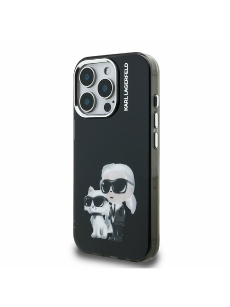 Karl Lagerfeld Carcasă spate Karl Lagerfeld IML Aquarelle Karl and Choupette pentru iPhone 15 Pro Negru