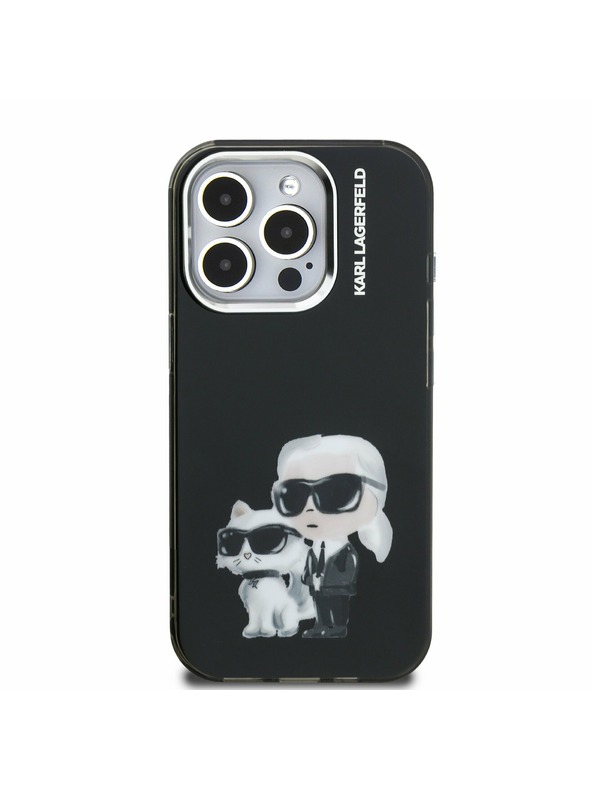 Karl Lagerfeld Carcasă spate Karl Lagerfeld IML Aquarelle Karl and Choupette pentru iPhone 15 Pro Negru