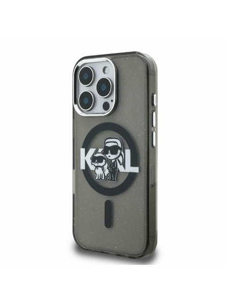 Karl Lagerfeld Carcasă spate Karl Lagerfeld IML Glitter Karl and Choupette Sketch MagSafe pentru iPhone 16 Pro Negru