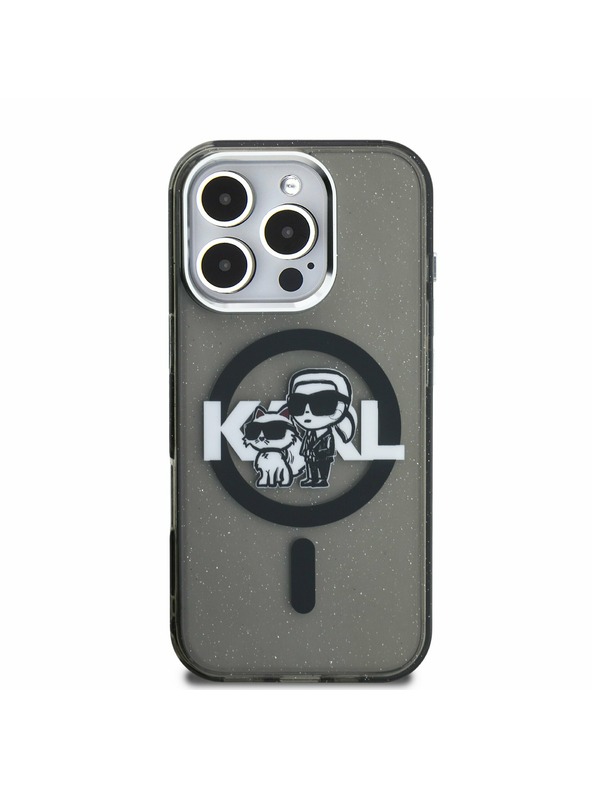 Karl Lagerfeld Carcasă spate Karl Lagerfeld IML Glitter Karl and Choupette Sketch MagSafe pentru iPhone 16 Pro Negru