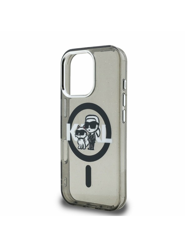 Karl Lagerfeld Carcasă spate Karl Lagerfeld IML Glitter Karl and Choupette Sketch MagSafe pentru iPhone 16 Pro Negru