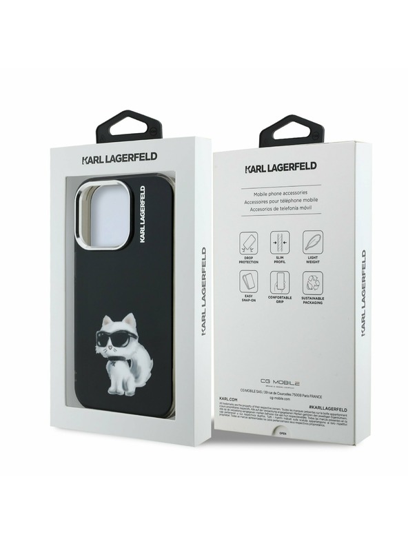 Karl Lagerfeld Carcasă spate Karl Lagerfeld IML Aquarelle Choupette pentru iPhone 15 Pro Negru