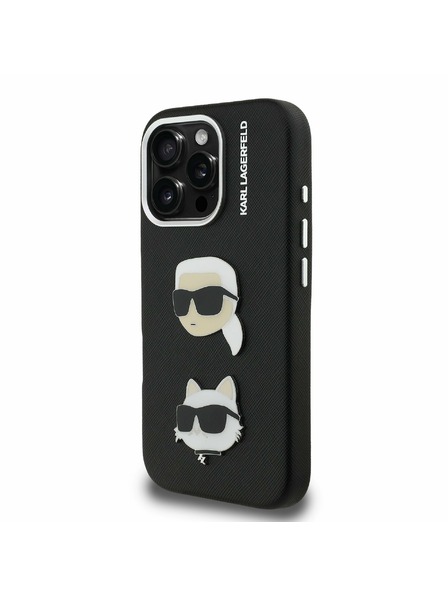 Karl Lagerfeld Carcasă spate Karl Lagerfeld Grained PU K&CH Heads pentru iPhone 16 Pro Max Negru