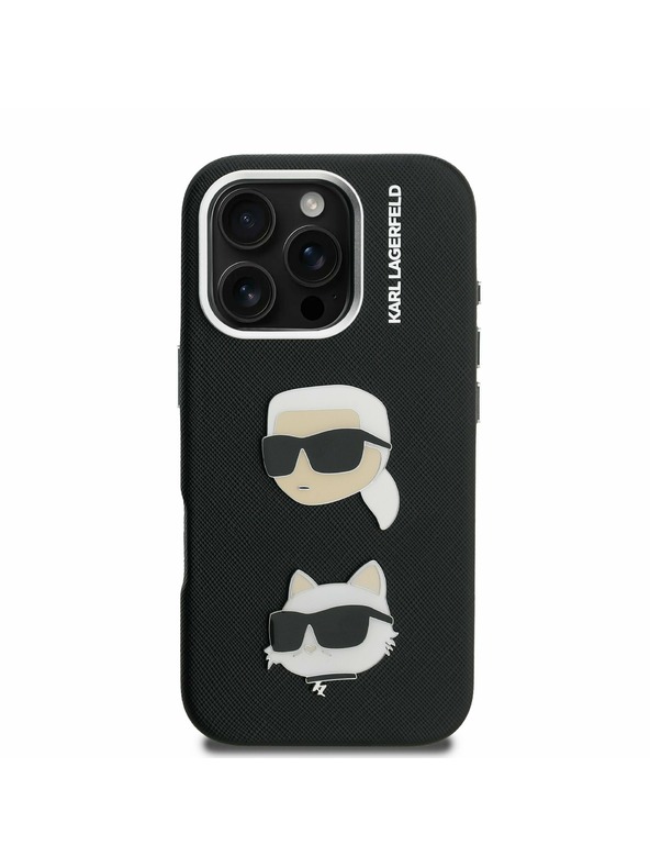 Karl Lagerfeld Carcasă spate Karl Lagerfeld Grained PU K&CH Heads pentru iPhone 16 Pro Max Negru