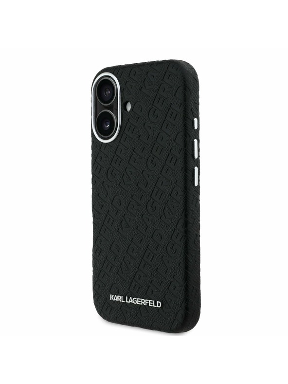 Karl Lagerfeld Carcasă spate Karl Lagerfeld Grained PU Repeated Logo MagSafe pentru iPhone 16 Negru