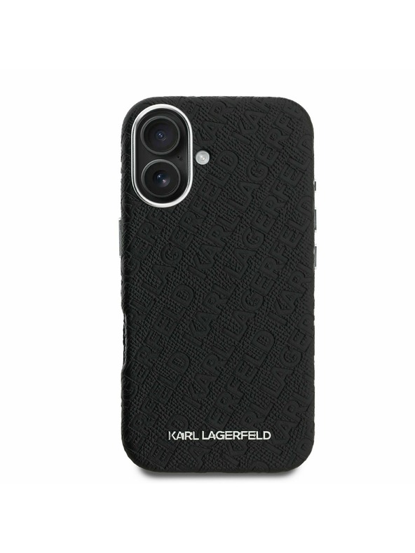 Karl Lagerfeld Carcasă spate Karl Lagerfeld Grained PU Repeated Logo MagSafe pentru iPhone 16 Negru