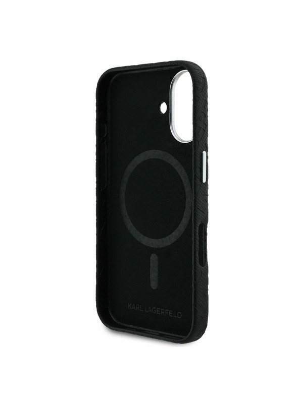 Karl Lagerfeld Carcasă spate Karl Lagerfeld Grained PU Repeated Logo MagSafe pentru iPhone 16 Negru