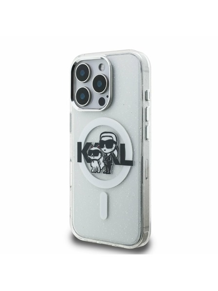 Karl Lagerfeld Carcasă spate Karl Lagerfeld IML Glitter Karl and Choupette Sketch MagSafe pentru iPhone 16 Pro Max Transparent