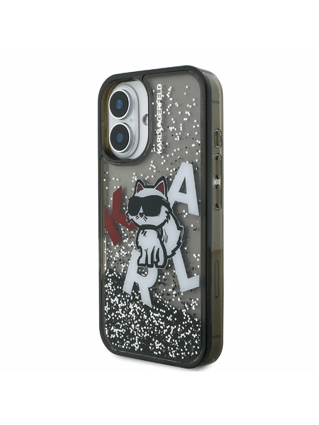 Karl Lagerfeld Carcasă spate Karl Lagerfeld Liquid Glitter Scattered Choupette pentru iPhone 16 Negru
