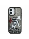 Karl Lagerfeld Carcasă spate Karl Lagerfeld Liquid Glitter Scattered Choupette pentru iPhone 16 Negru