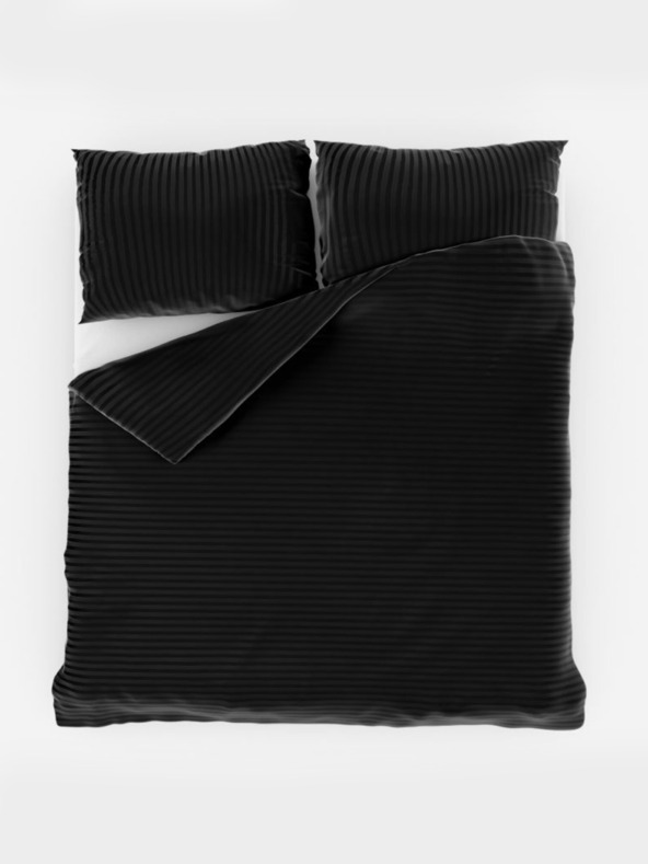 Kvalitex Lenjerie de pat franceză satinată cu dungi 1+2, 200x200, 70x90cm NEGRU