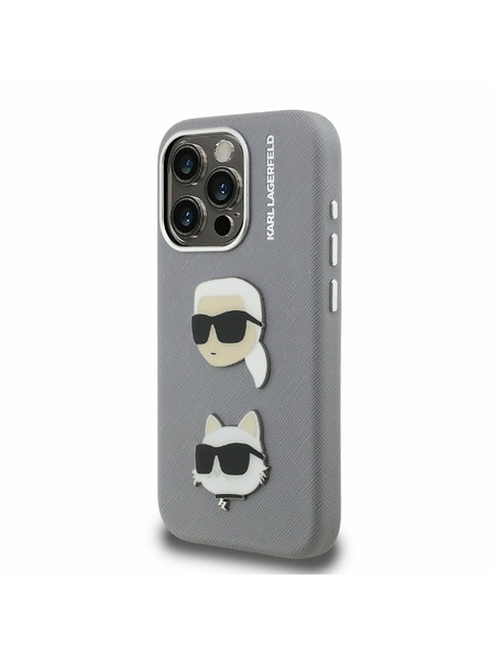 Karl Lagerfeld Karl Lagerfeld Grained PU K&CH Heads Carcasă spate pentru iPhone 15 Pro Gri