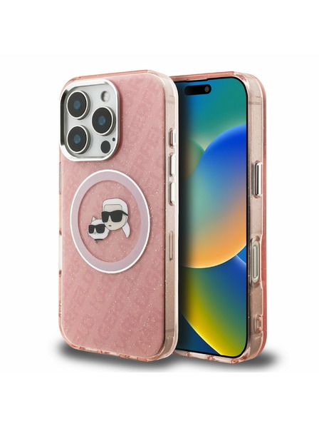 Karl Lagerfeld Karl Lagerfeld IML K&CH Heads Repetat Logo MagSafe Carcasă spate pentru iPhone 16 Pro Roz