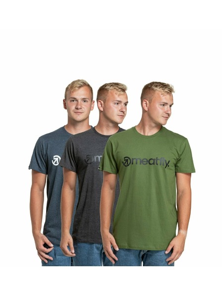 Meatfly Pachet de tricouri pentru bărbați Meatfly MF Logo Multipack Charcoal Heather/Olive/Navy Heather | Gri