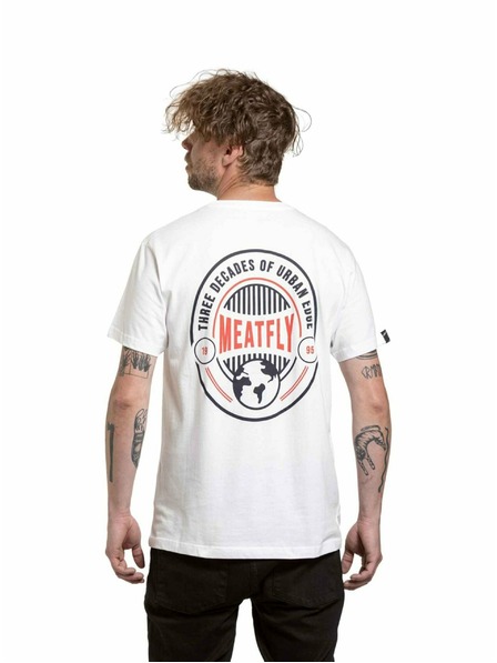 Meatfly Meatfly tricou pentru bărbați Yvans Round Globus Patch Alb