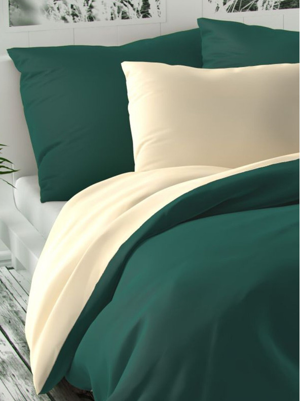 Kvalitex Lenjerie de pat din satin franțuzesc prelungită LUXURY COLLECTION 1+2, 240x220, 70x90cm verde închis / cremă