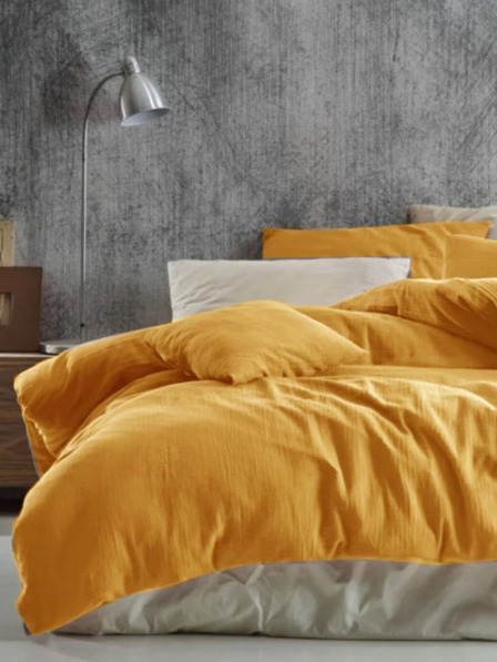 Kvalitex Lenjerie de pat în stil francez din muselină 240x200, 70x90cm galben Kvalitex
