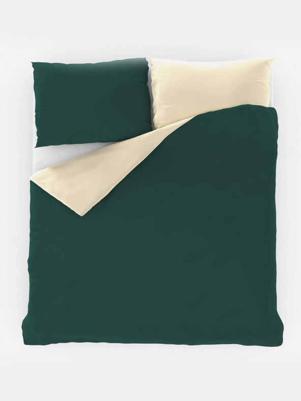Kvalitex Satin Extended Bedding LUXURY COLLECTION 140x220, 70x90cm Dark Green / Cream